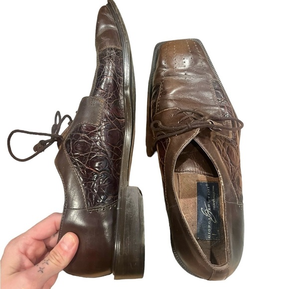 Giorgio Brutini Mens Shoes Square Toed Lace Embossing Size 10 Leather Brown - Picture 7 of 11